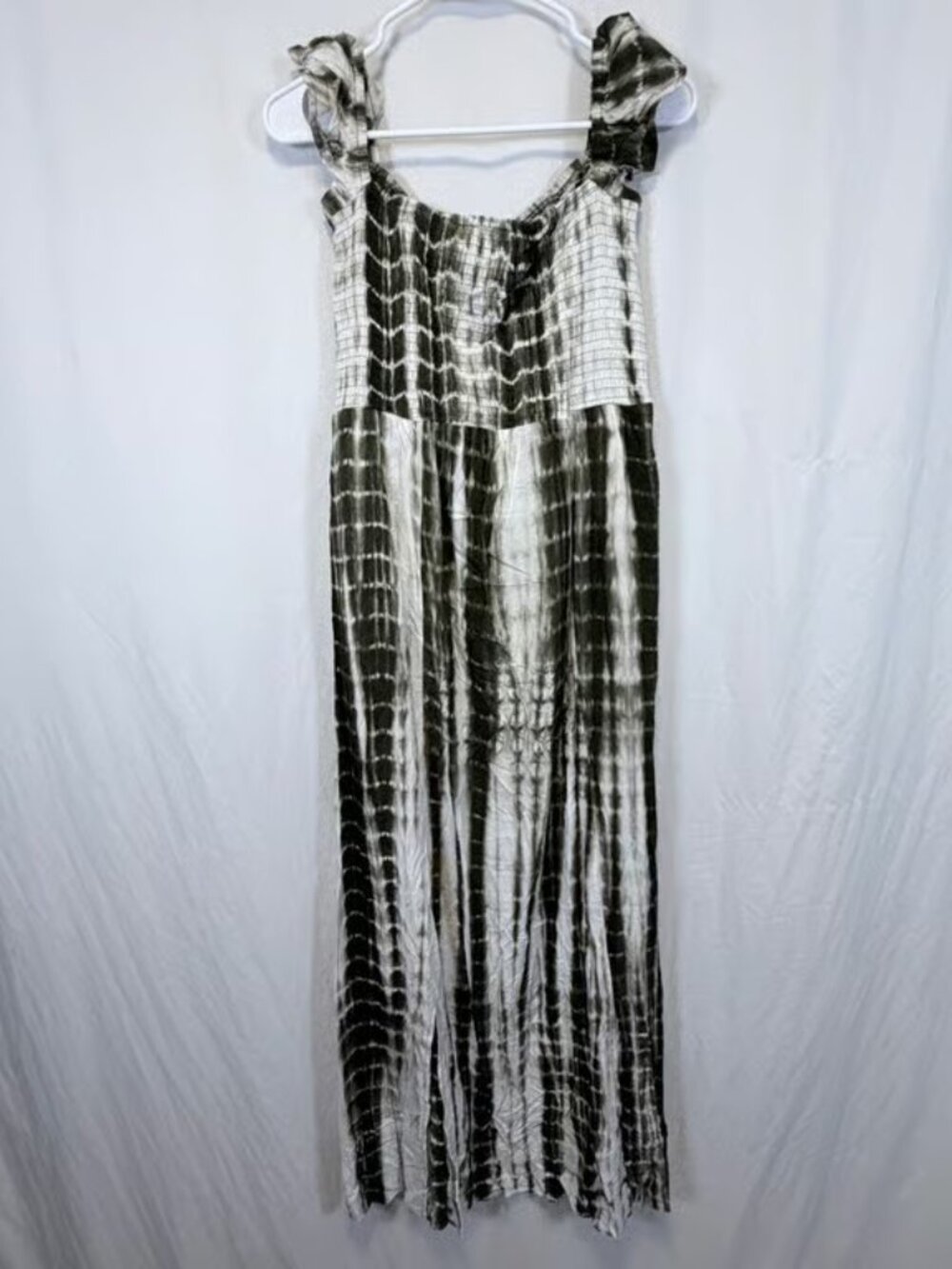 Cupshe Maxi Dress Tie Dye Green Smocked Ruffle Strap Medium